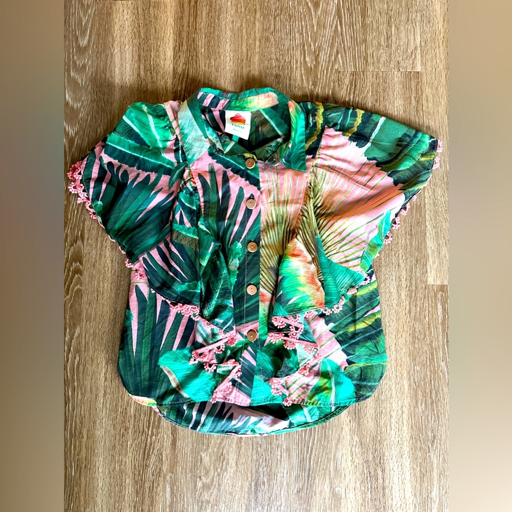 FARM Rio Green and Pink Button Down Shirt